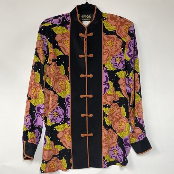 Bob Mackie Tops - Bob Mackie Wearable Art Tunic Top Shirt Blouse Size S Floral 100% Silk Asian